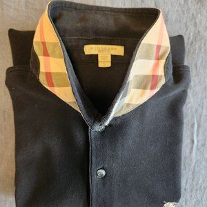 Men's Burberry Brit Long Sleeve Polo w/ Nova Check under collar / BLACK / SMALL
